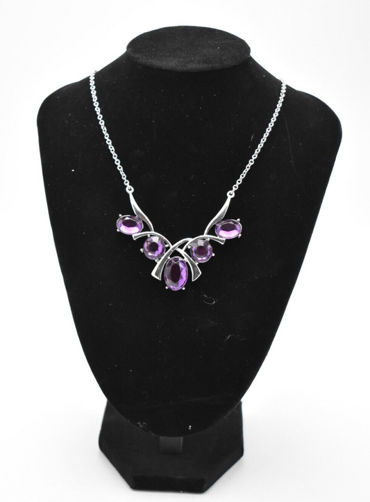 Vintage Oversized Costume Jewellery Necklace - Purple Amethyst