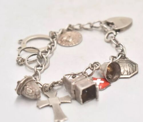 Vintage Sterling Silver Charm Bracelet 10 Charms, 19cm, 27.72g – Birmingham